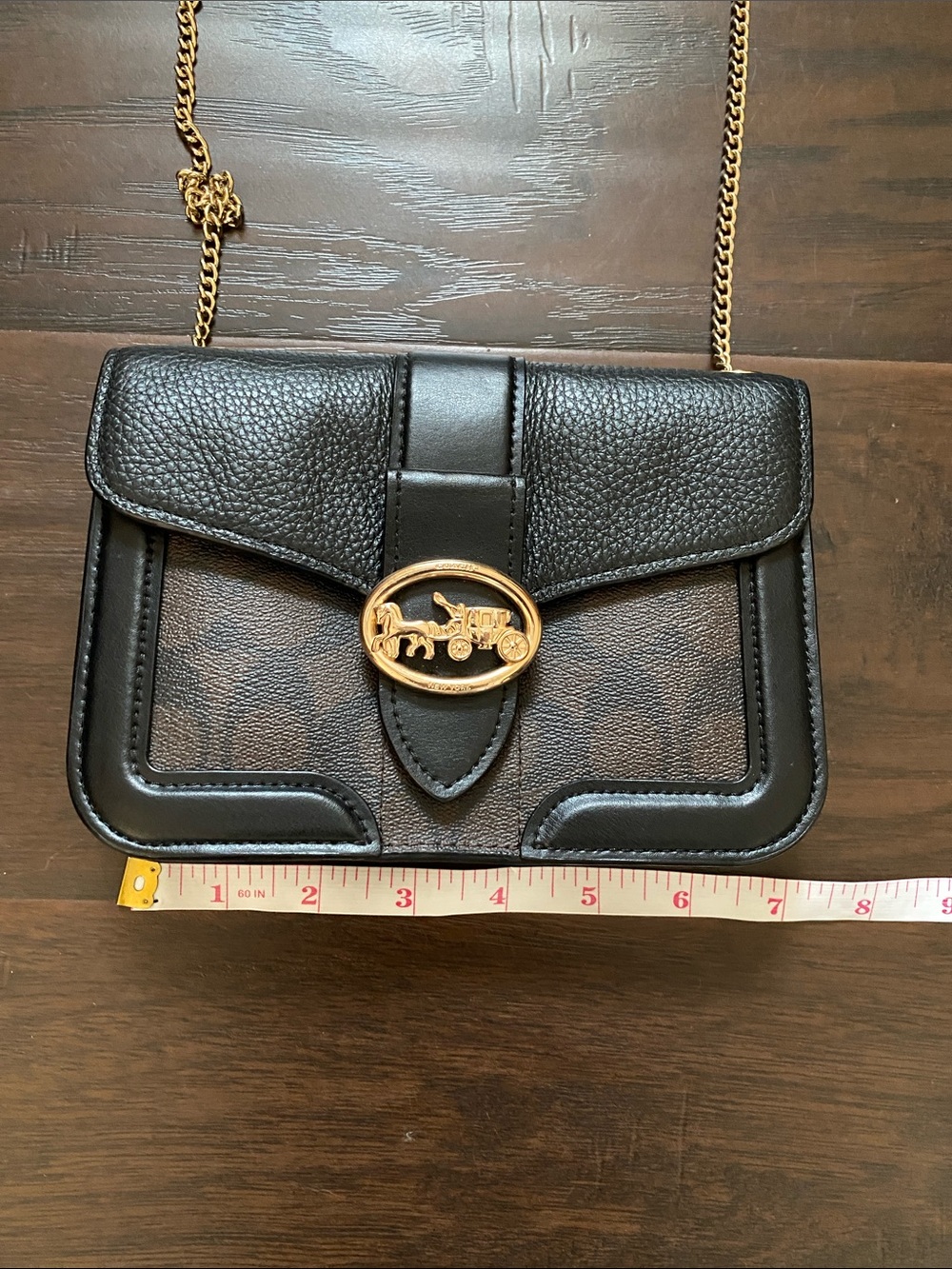Coach Georgie Crossbody Gold Chain Monogrammed Brown Black 7287 - Picture 15 of 16